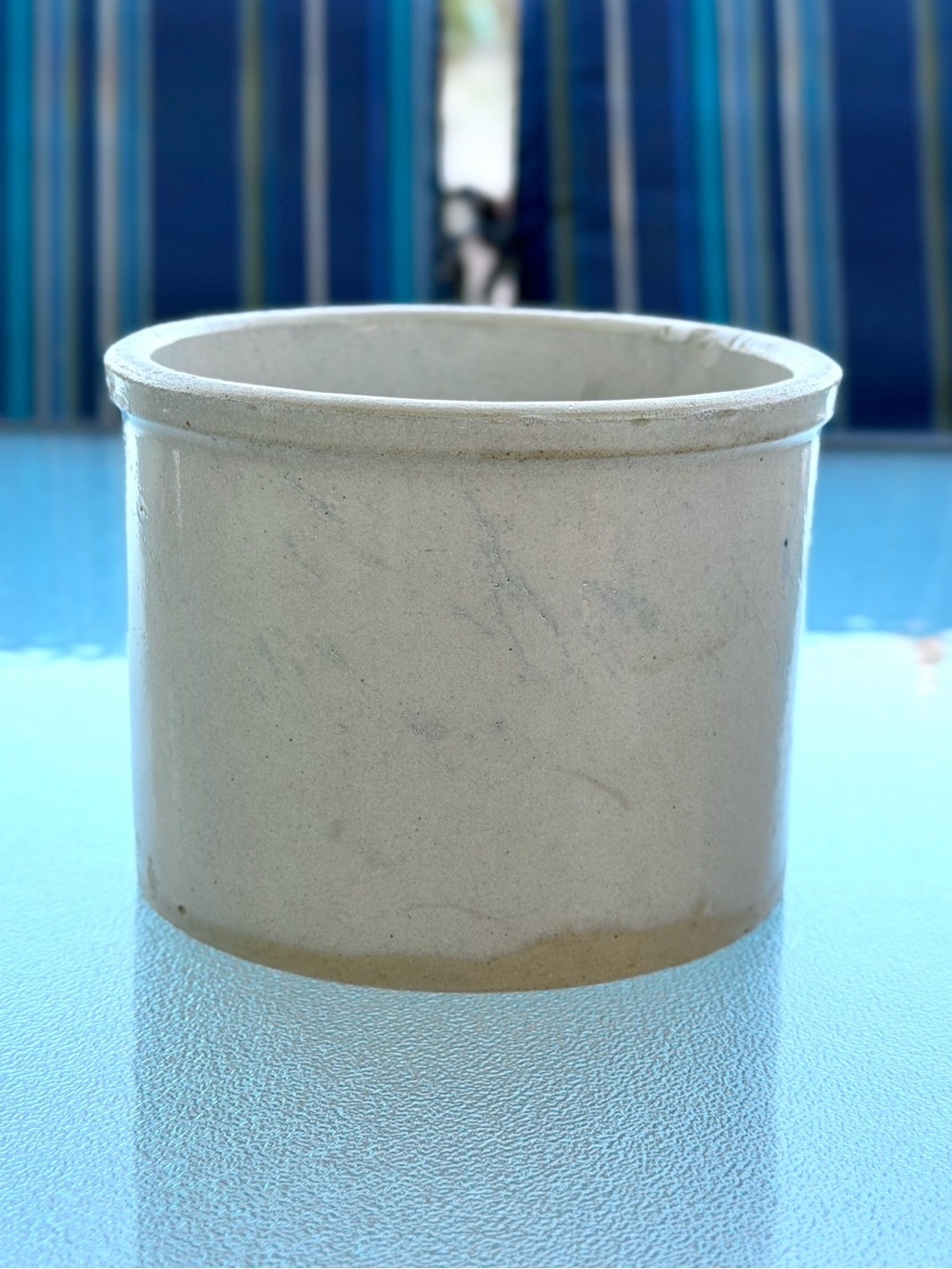 Small Vintage Cylindrical Stoneware Crock, 48 Oz.